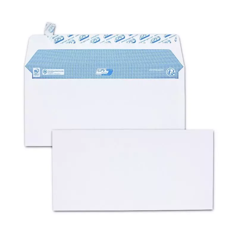 GPV 200 Enveloppes, DL, 110 x 220 mm, blanc 100 g/m² sans fenêtre