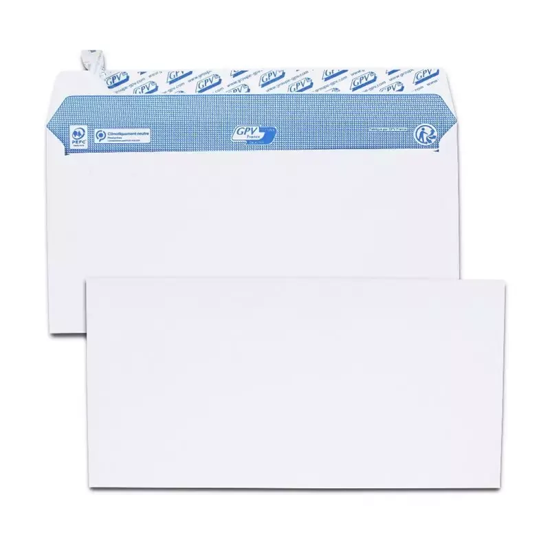 GPV 200 Enveloppes, DL, 110 x 220 mm, blanc 90 g/m² sans fenêtre