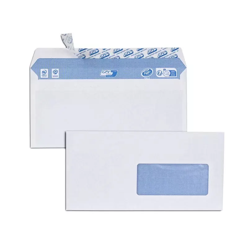 GPV 70 Enveloppes 80 g/m² DL 110 x 220 mm, blanc, avec fenêtre