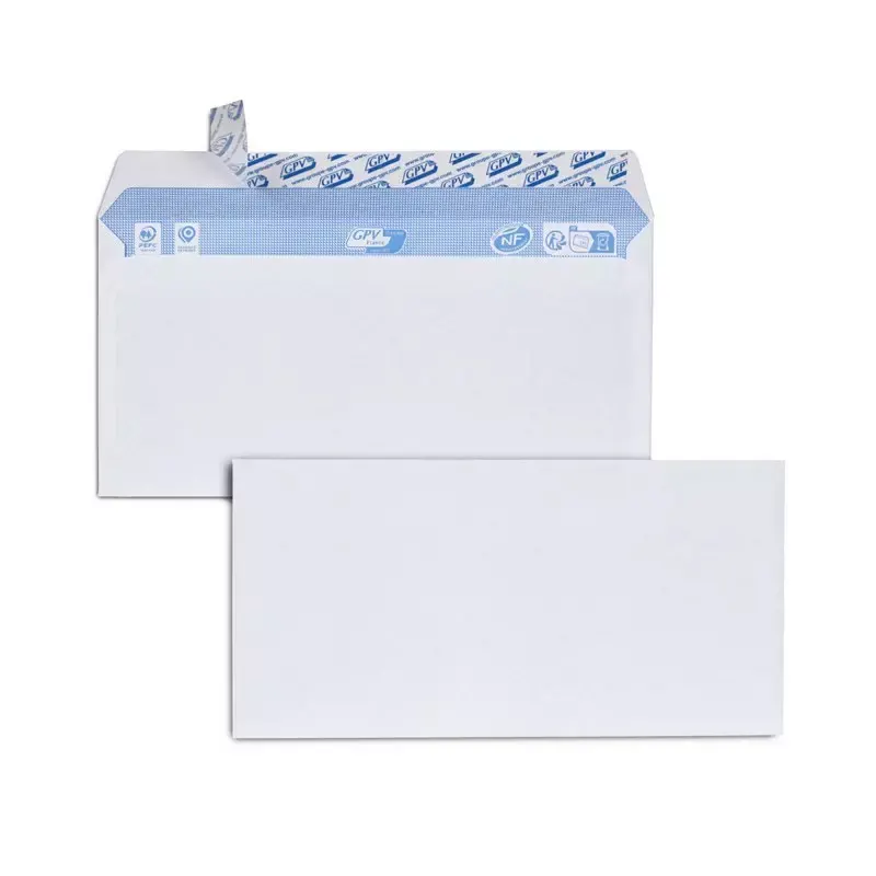 GPV 70 Enveloppes, DL, 110 x 220 mm, blanc 80 g/m² sans fenêtre