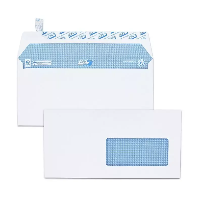 GPV Enveloppes 100 g/m² DL, 110 x 220 mm, blanc, avec fenêtre