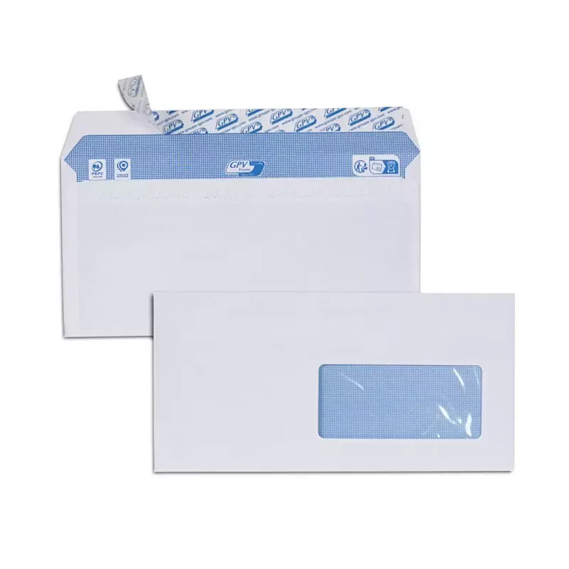 GPV Enveloppes, DL, 110 x 220 mm, blanc, 90 g/m² avec fenêtre