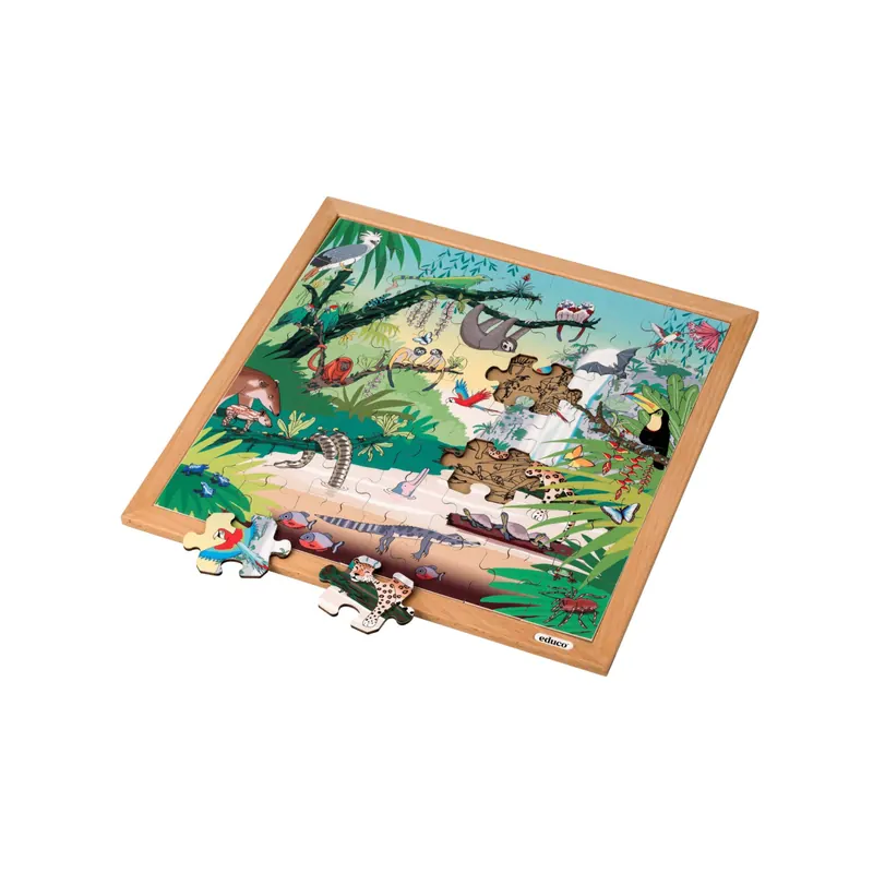 Grand Puzzle Vocabulaire animaux de la Forêt Tropicale | 49 Pièces Educo