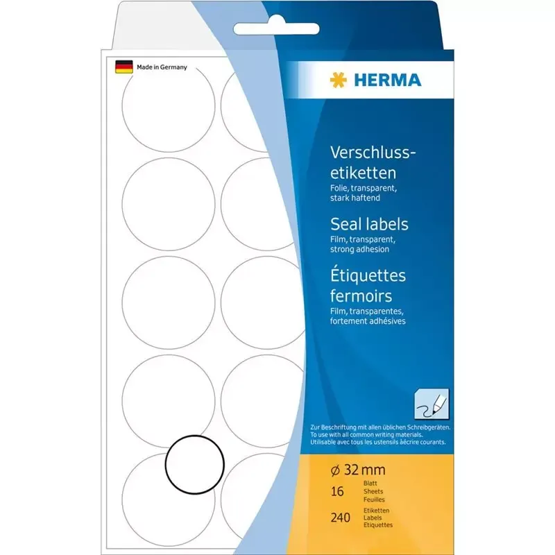 HERMA étiquettes de fermeture rondes diamètre 32 mm - transparent