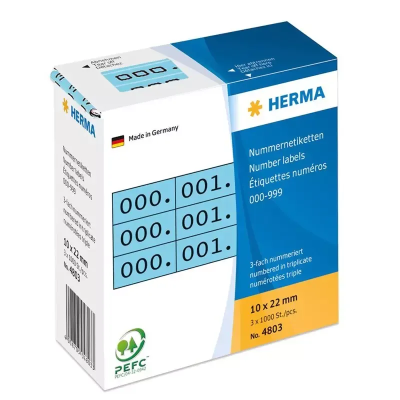 HERMA étiquettes de numérotation 0 à 999 triple - 10 x 22 mm - noir sur bleu