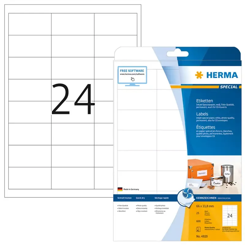 HERMA étiquettes InkPrint spécial pour jet d'encre - blanc - 66.0x33.8