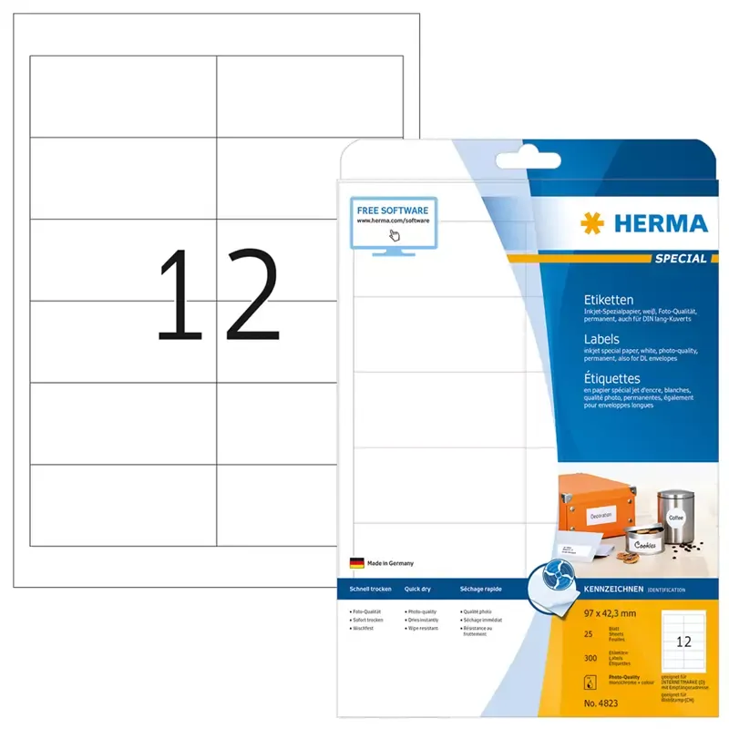 HERMA étiquettes InkPrint spécial pour jet d'encre - blanc -96.5x42.3