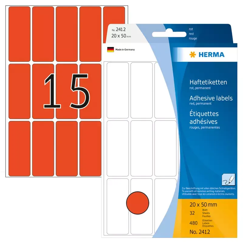 HERMA étiquettes multi-usage -20 x 50 mm - rouge - grand paquet