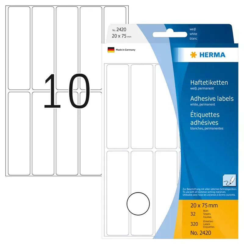 HERMA étiquettes multi-usage - 20 x 75mm - blanc - grand paquet