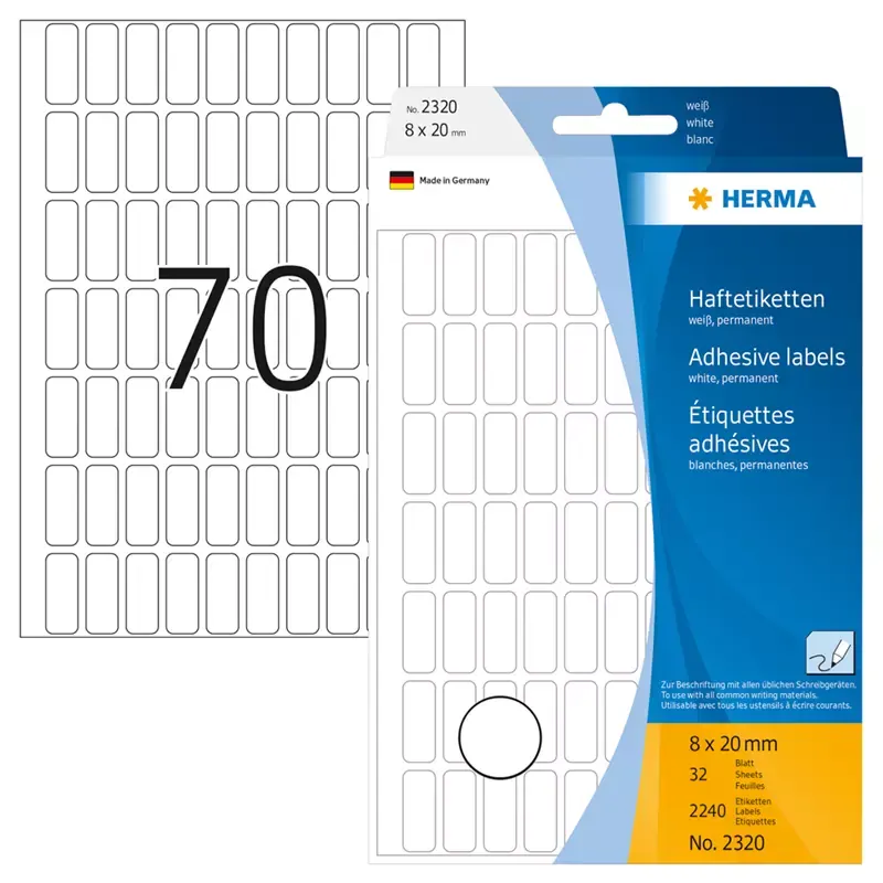 HERMA étiquettes multi-usage - 8 x 20 mm - blanc - grand paquet