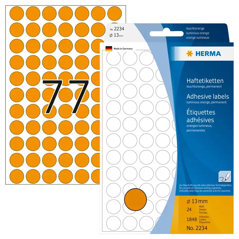HERMA étiquettes multi-usage - diamètre: 13 mm - orange fluo