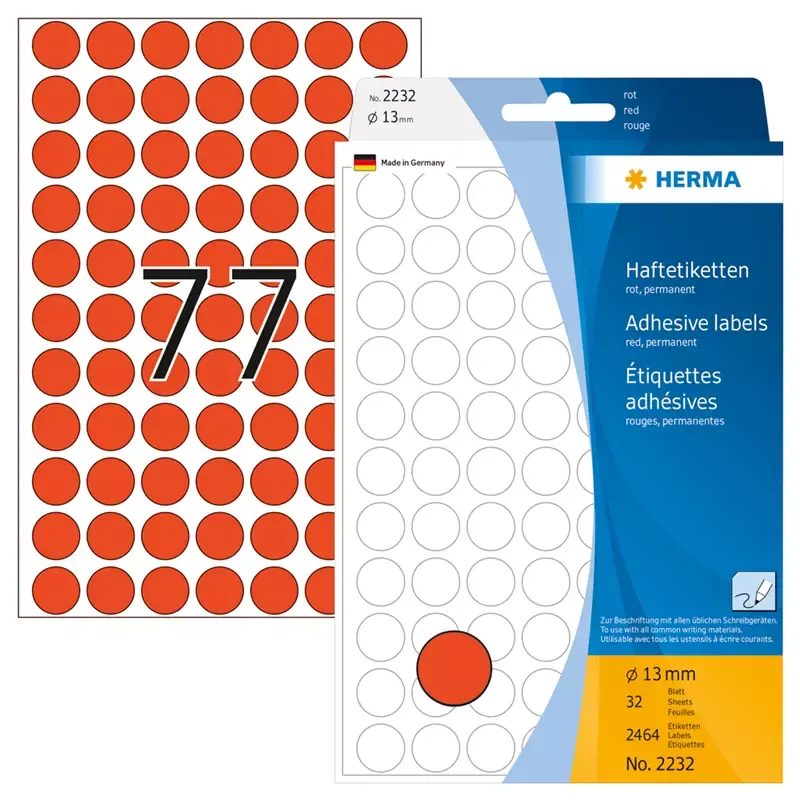 HERMA étiquettes multi-usage - diamètre: 13 mm - rouge