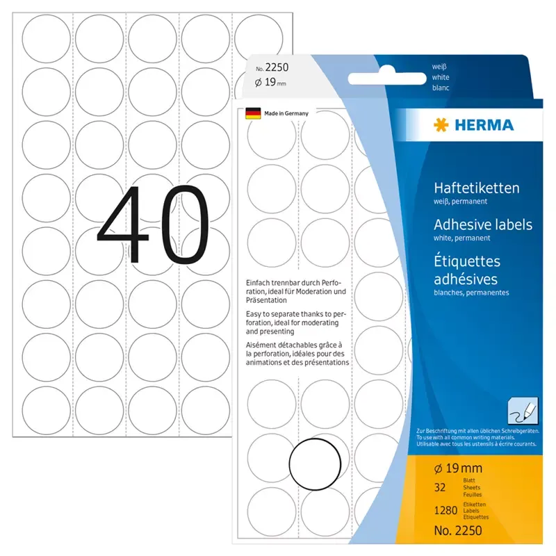 HERMA étiquettes multi-usage - diamètre: 19 mm - blanc