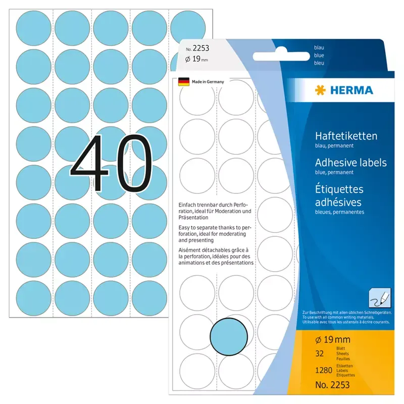 HERMA étiquettes multi-usage - diamètre: 19 mm - bleu