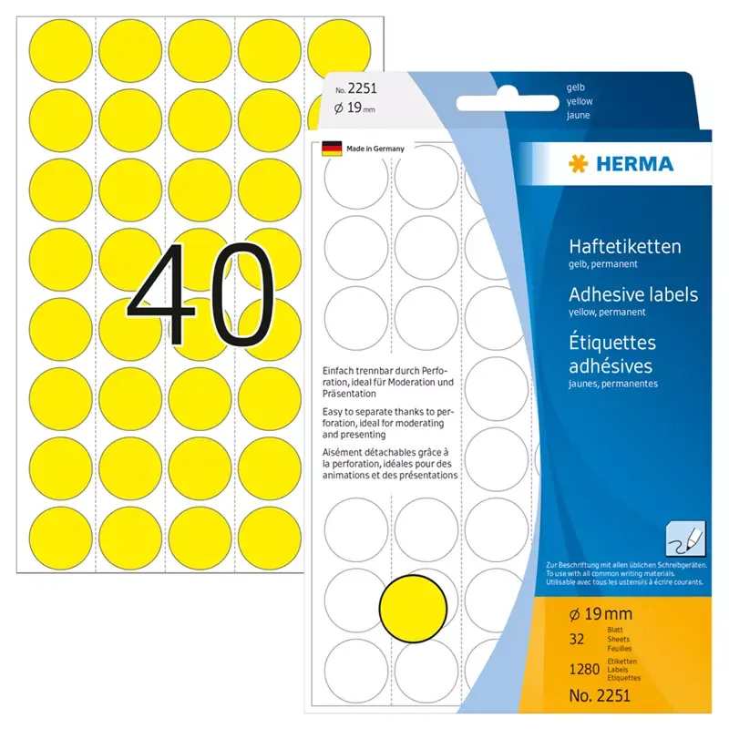 HERMA étiquettes multi-usage - diamètre: 19 mm - jaune