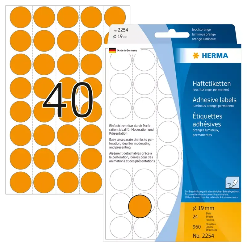 HERMA étiquettes multi-usage - diamètre: 19 mm - orange fluo