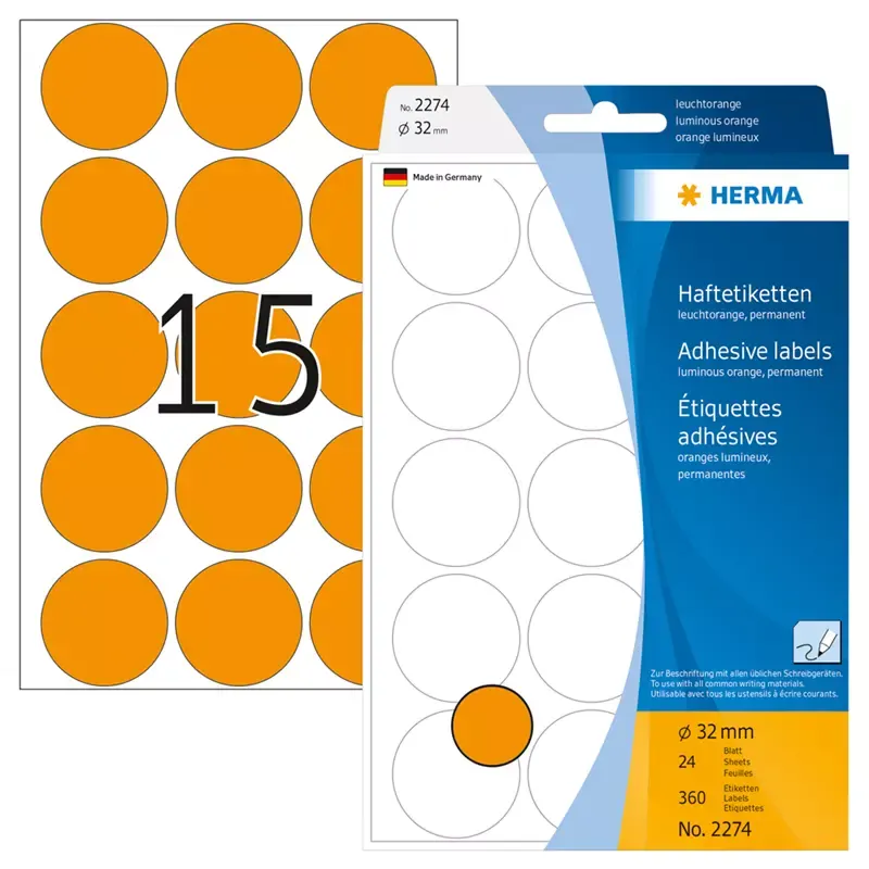 HERMA étiquettes multi-usage - diamètre: 32 mm - orange fluo