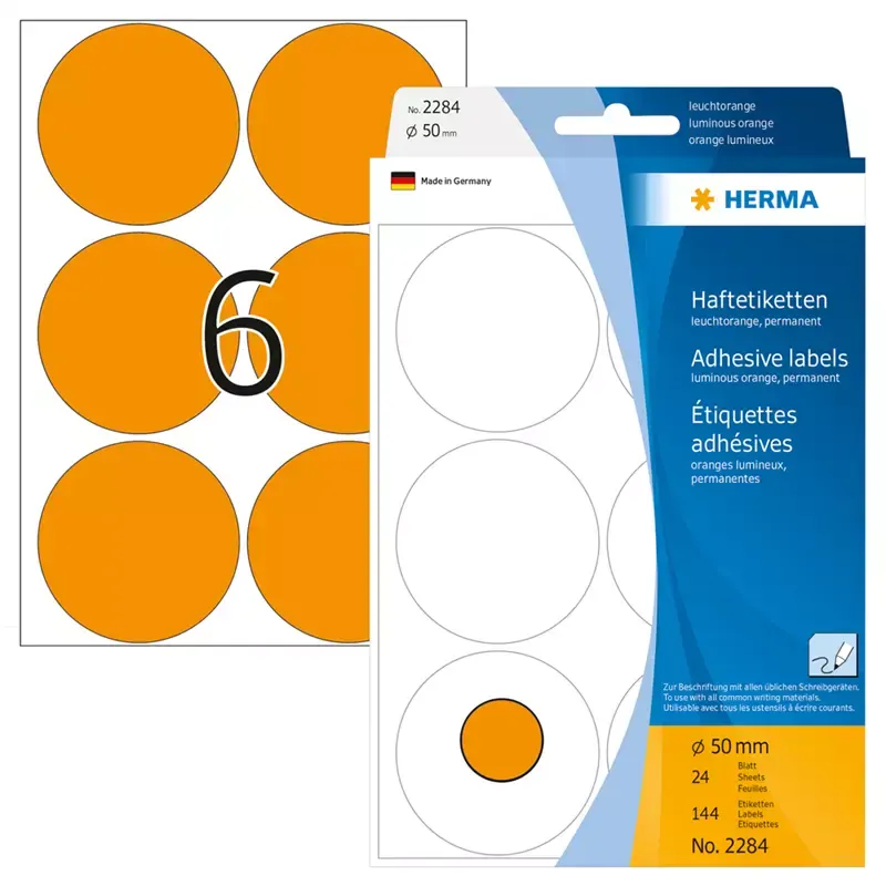 HERMA étiquettes multi-usage - diamètre: 50 mm - orange fluo