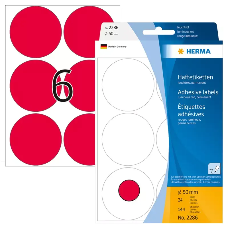 HERMA étiquettes multi-usage - diamètre: 50 mm - rouge fluo