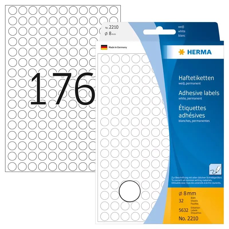 HERMA étiquettes multi-usage - diamètre: 8 mm - blanc