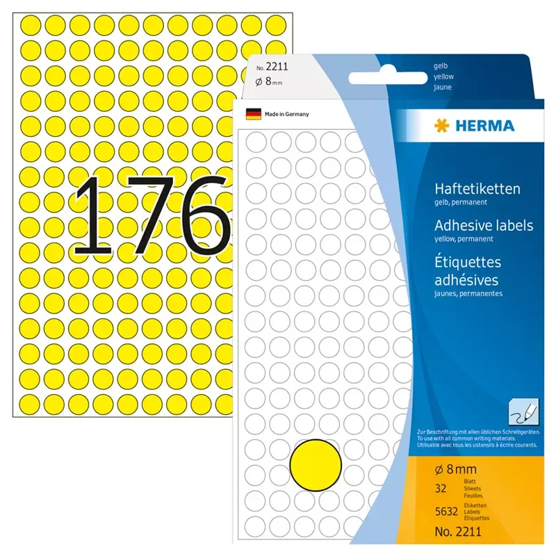 HERMA étiquettes multi-usage - diamètre: 8 mm - jaune