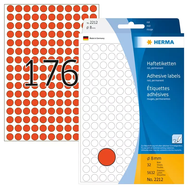 HERMA étiquettes multi-usage - diamètre: 8 mm - rouge