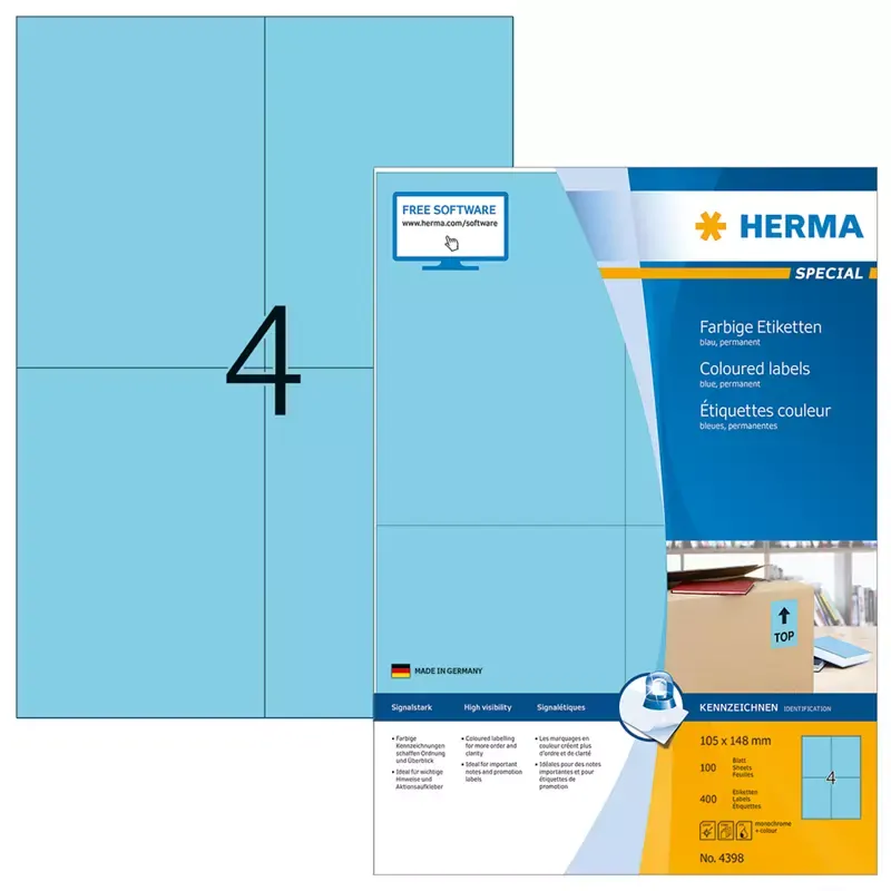 HERMA étiquettes SuperPrint - 105 x 148 mm - sans bord - bleu