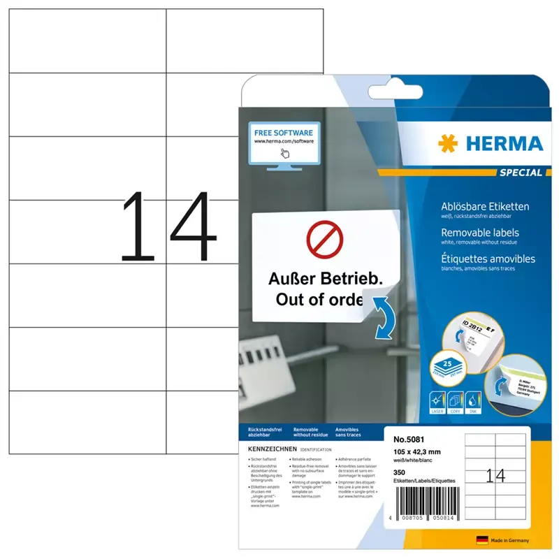 HERMA étiquettes SuperPrint -105x42 -3mm -détachables -blanches