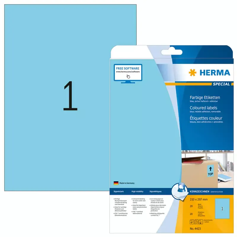 HERMA étiquettes SuperPrint - 210 x 297 mm - sans bord - bleu
