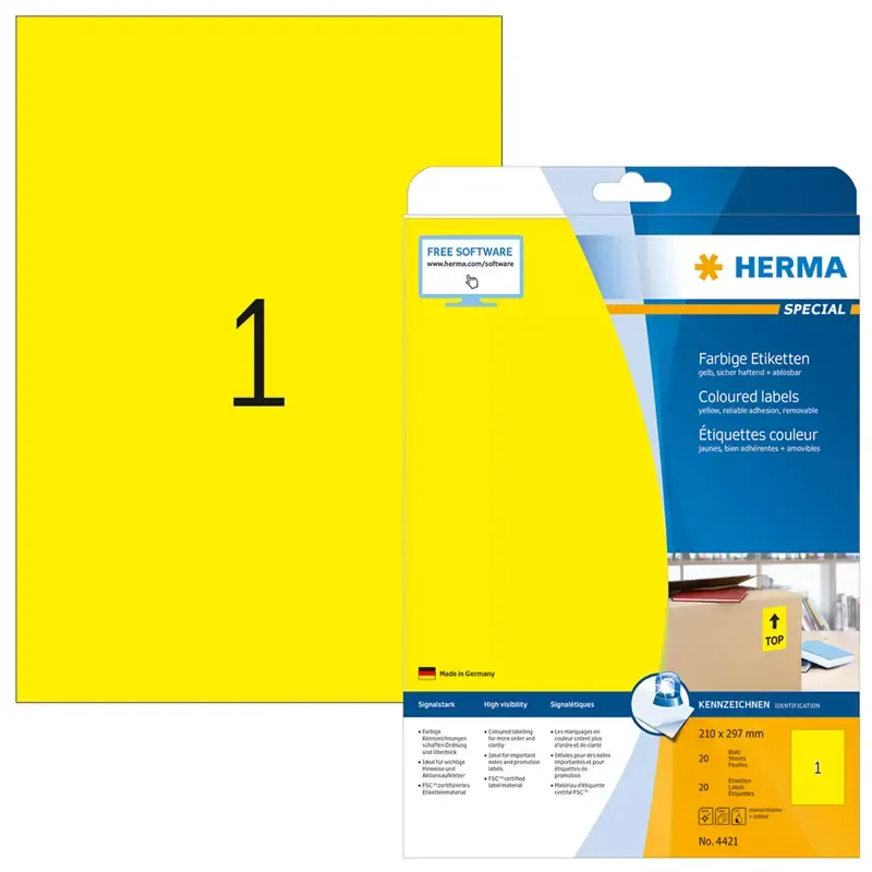 HERMA étiquettes SuperPrint - 210 x 297 mm - sans bord - jaune