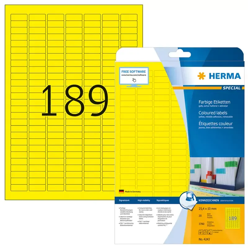 HERMA étiquettes SuperPrint - 25 -4 x 10 mm - avec bord - jaune