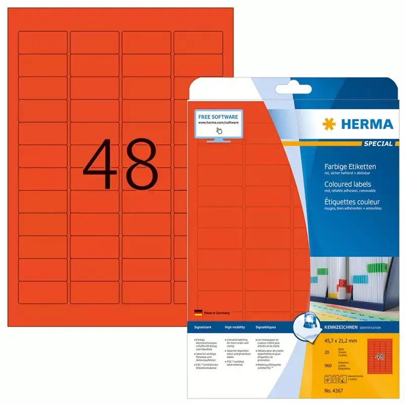 HERMA étiquettes SuperPrint - 45 -7 x 21 -2mm - avec bord - rouge