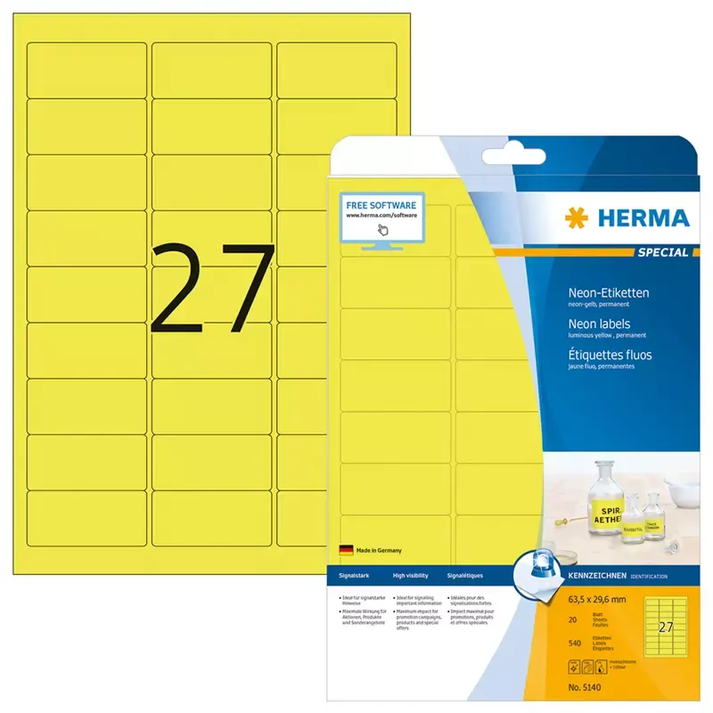 HERMA étiquettes SuperPrint - 63 -5 x 29 -6 mm - jaune néon