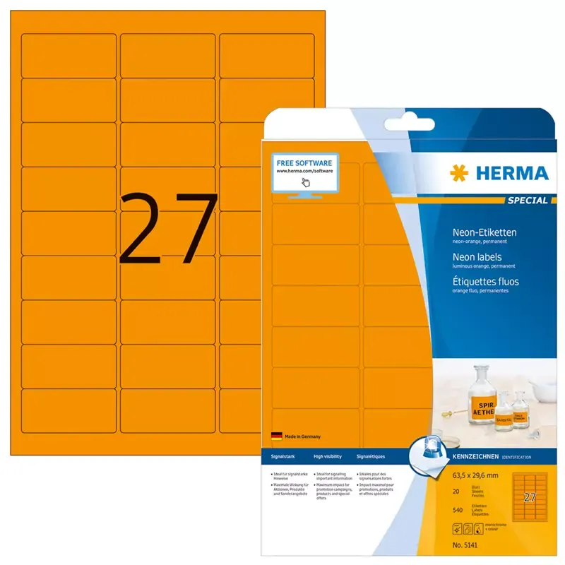 HERMA étiquettes SuperPrint - 63 -5 x 29 -6 mm - orange néon