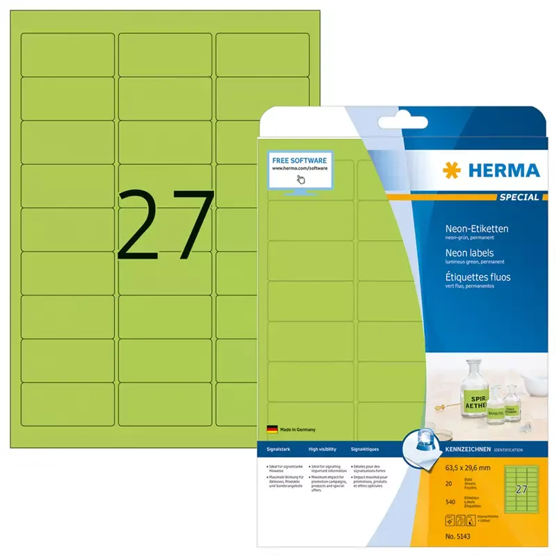 HERMA étiquettes SuperPrint - 63 -5 x 29 -6 mm - vert néon