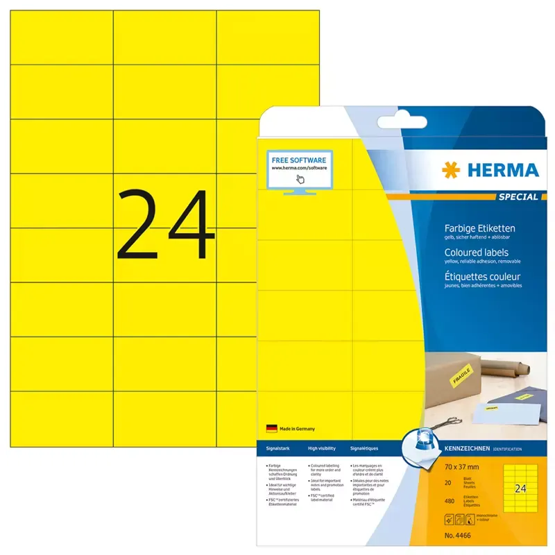 HERMA étiquettes SuperPrint - 70 -0 x 37 -0mm - sans bord - jaune