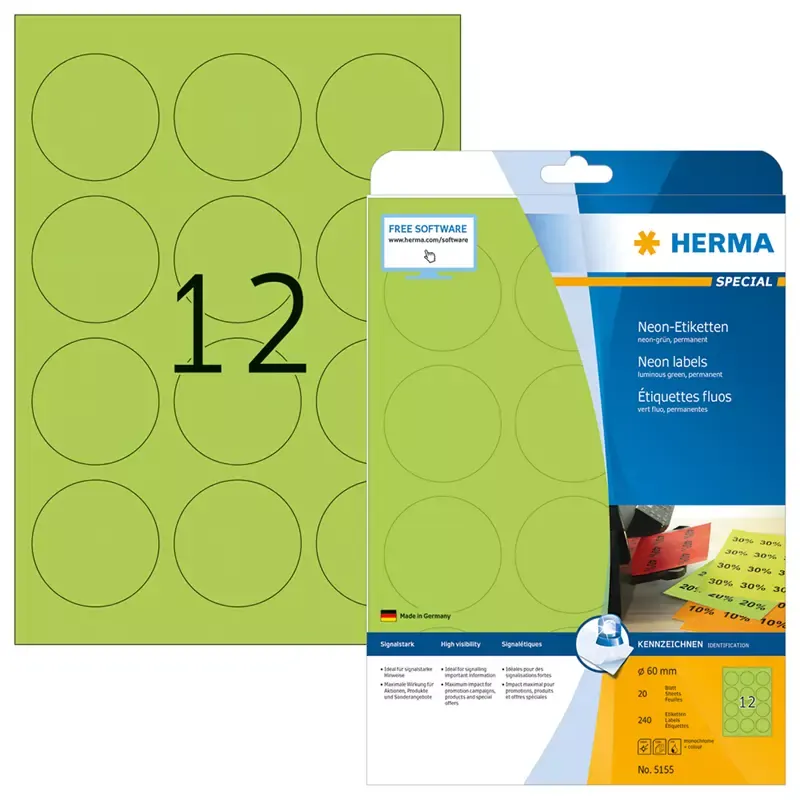 HERMA étiquettes SuperPrint - diamètre 60 mm - vert néon