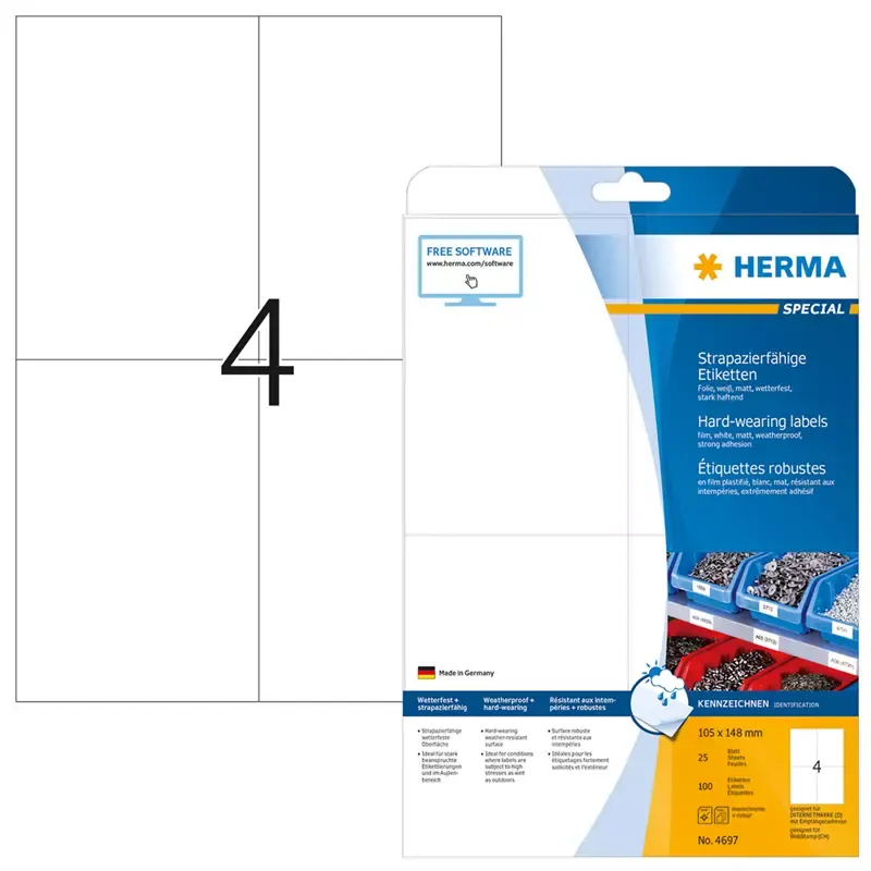 HERMA étiquettes SuperPrint - film - 105 x 148 mm - blanc