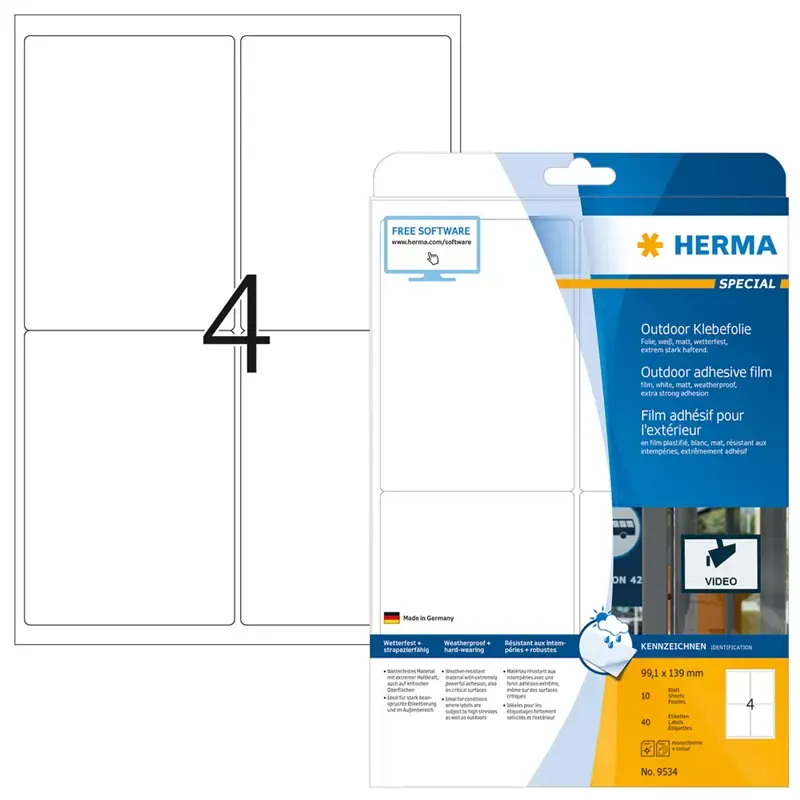 HERMA Outdoor film - autocollant - 99 -1 x 139 -0 mm - blanc