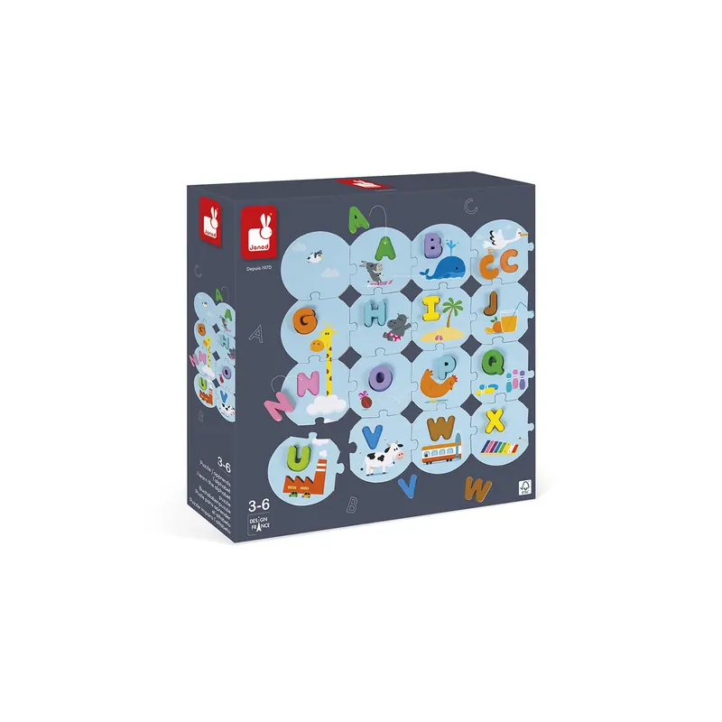 Janod Puzzle J'apprends l'alphabet - Version française en bois et carton