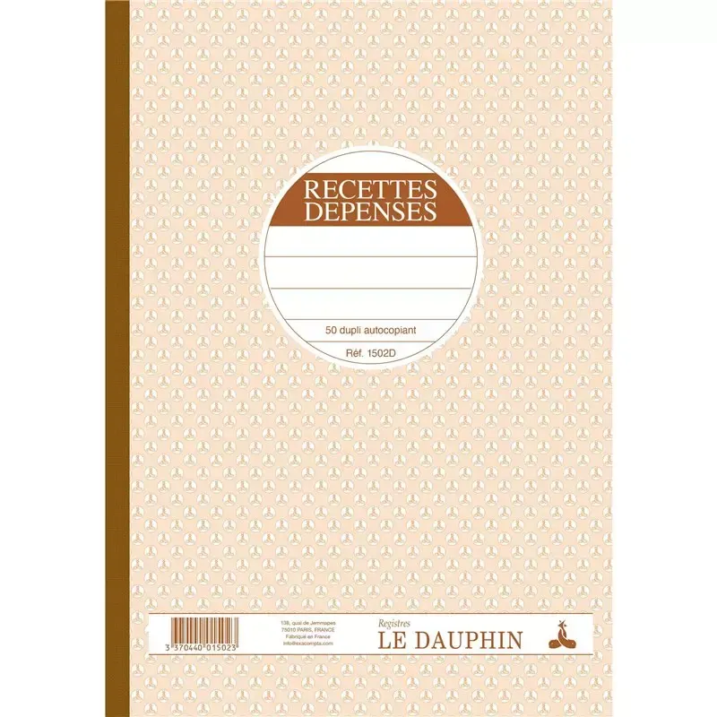 Le Dauphin - Manifold Recettes-Dépenses autocopiant A4 - 50 dupli - Format vertical 297 x 210 mm