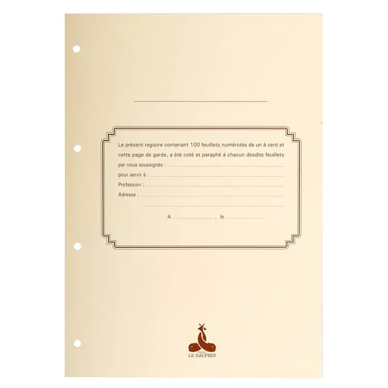 Le Dauphin - Recharge pour classeur juridique A4 - 100 feuillets foliotés 80 g + garde - Blanc