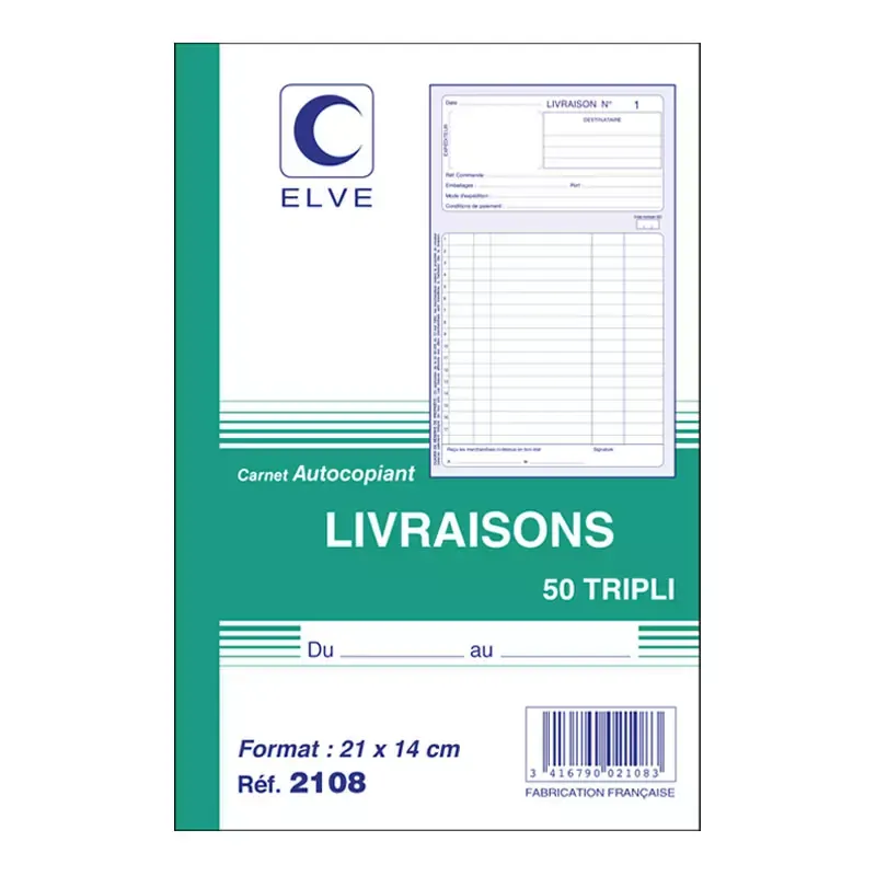 Manifold Elve « Livraisons » 140 x 210 mm tripli autocopiant 50 feuillets