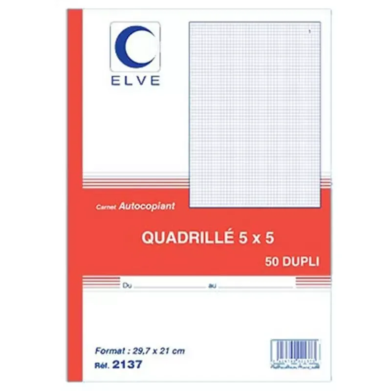 Manifold Elve quadrillé 5x5 A4 dupli autocopiant, 50 feuillets