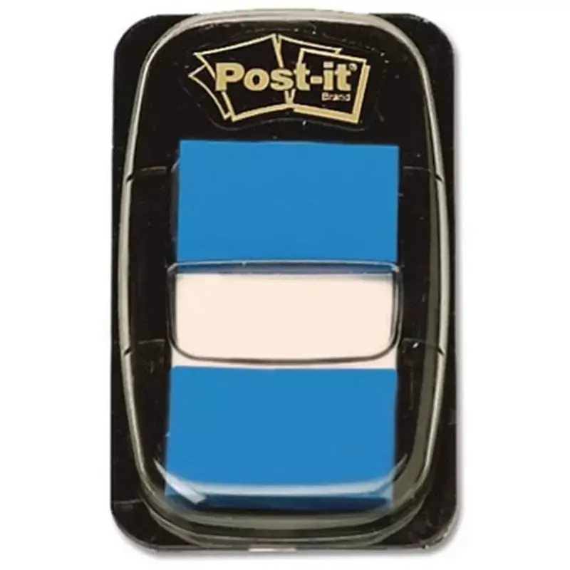 Marque-pages adhésifs Post-it Index bleu 25,4 x 43,2 mm en distributeur (50 index)