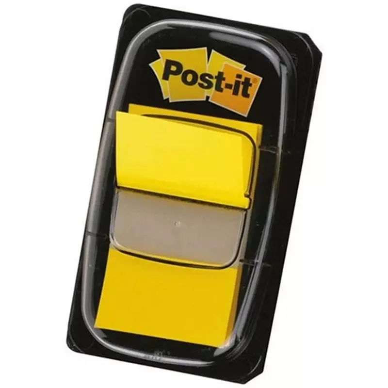Marque-pages adhésifs Post-it Index jaune 25,4 x 43,2 mm en distributeur (50 index)