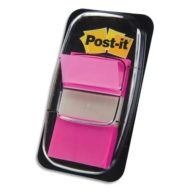 Marque-pages adhésifs Post-it Index rose 25,4 x 43,2 mm en distributeur (50 index)