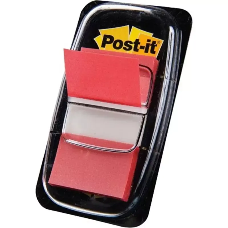 Marque-pages adhésifs Post-it Index rouge 25,4 x 43,2 mm en distributeur (50 index)