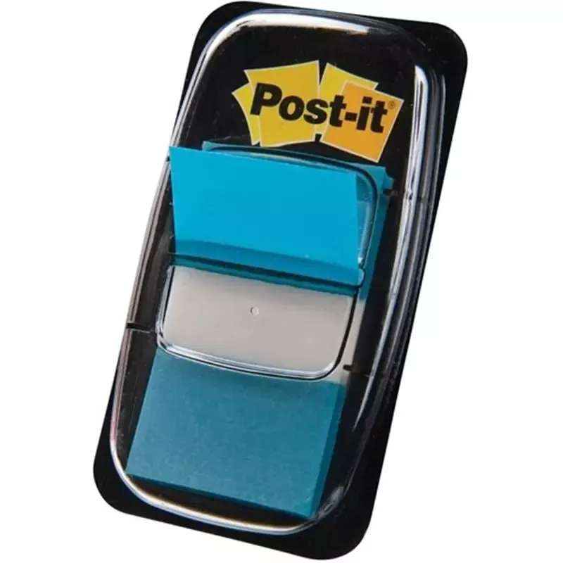 Marque-pages adhésifs Post-it Index turquoise 25,4 x 43,2 mm en distributeur (50 index)