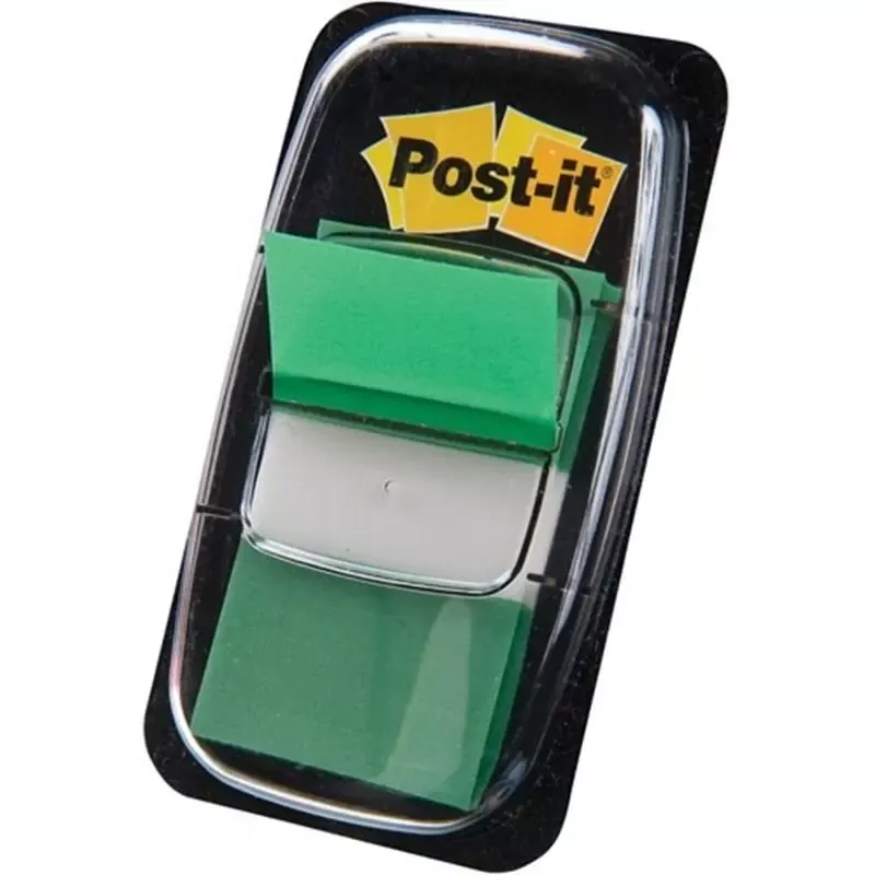 Marque-pages adhésifs Post-it Index vert 25,4 x 43,2 mm en distributeur (50 index)